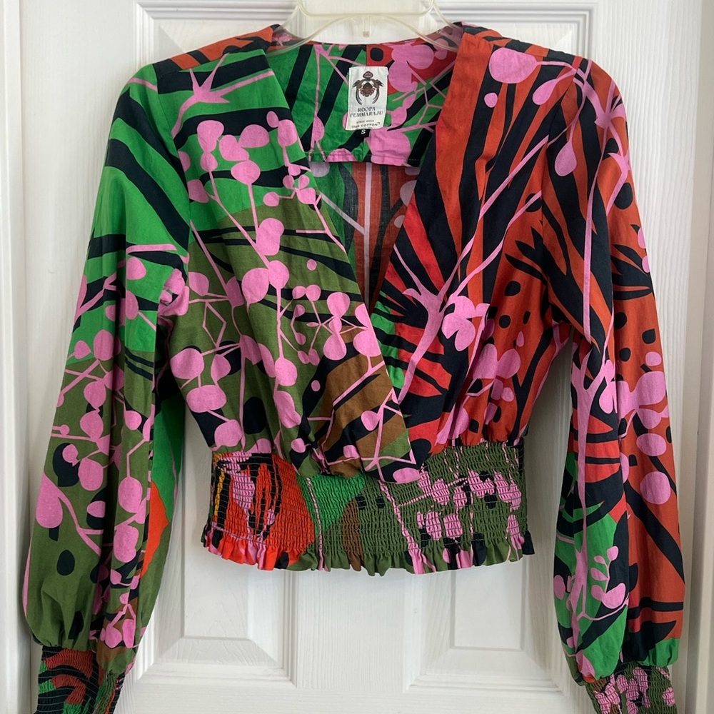 Anthropologie Roopa Pemmaraju multi color Faux wrap blouse Small - Picture 11 of 12